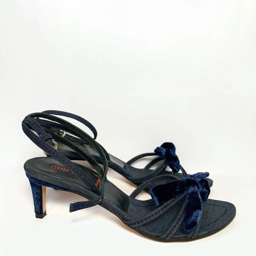 Miu Miu Denim and Velvet Heeled Sandals/Miu Miu Denim & Velvet Kitten Heel Sz 6